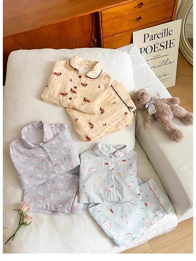 Girls' Spring/Autumn Cartoon Pajama Set – Cute Long Sleeve & Pants for Indoors/Outdoors