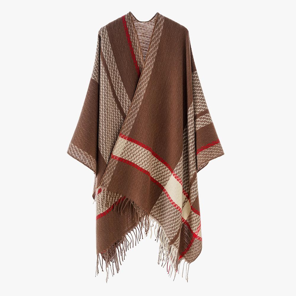 Winter Women Men Scarf Layers Poncho Elegant Retro Striped Tassel Wrap Shawl Lady Male Scarve Capa Para Mujer Pashmina Cloak New