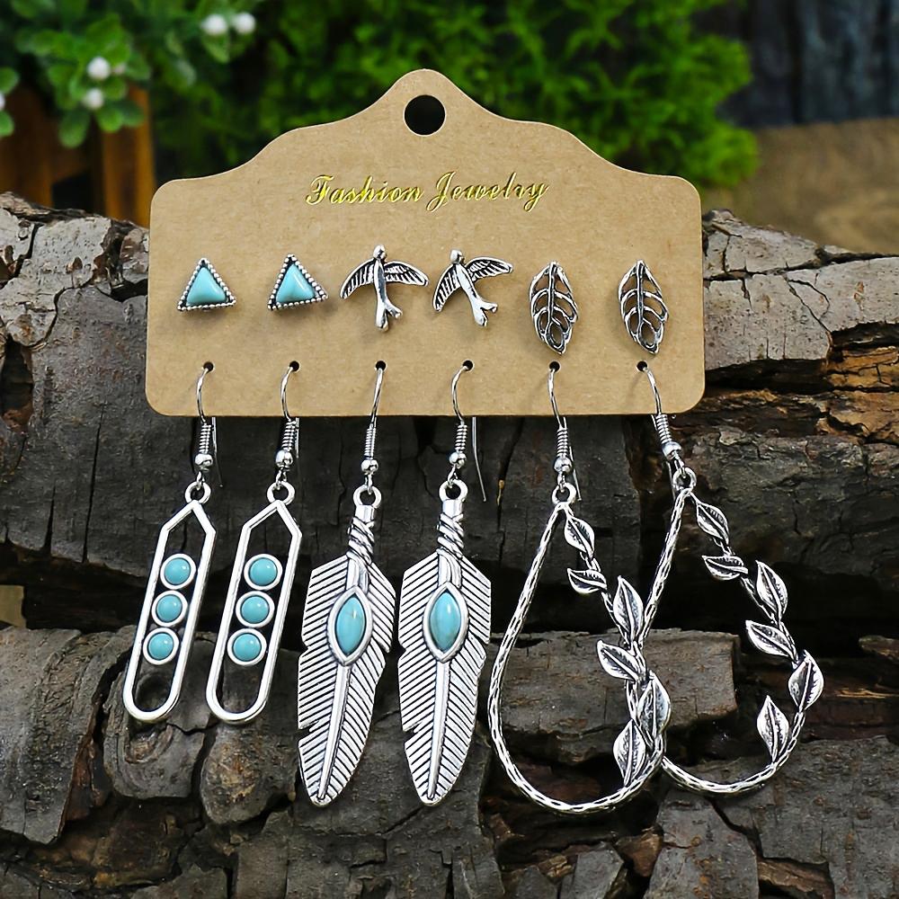 24pairs Antique Sliver Stud Earrings Set Dangle Earrings for Women Geometric Creative Ornaments Animals Party Decors Gifts