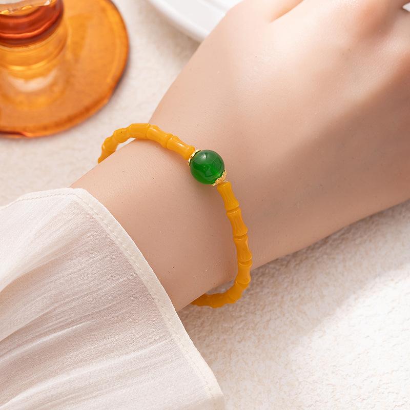 Bamboo Jade Round Bead Bracelet Light Luxury Niche Retro Bracelet High Sense Retro National Style Jewelry Women'S Ancient Clothing Accessories