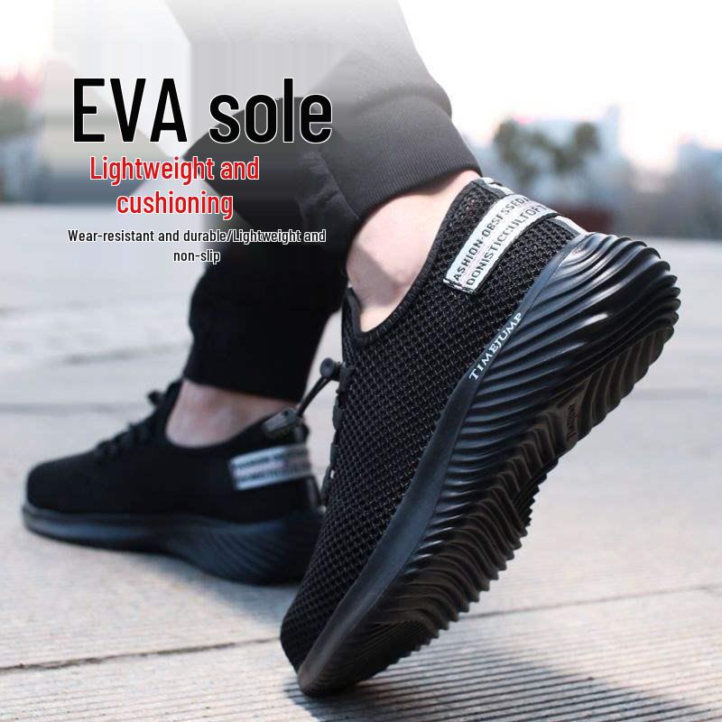 Men's Summer Flyknit Steel Toe Work Shoes, Breathable and Anti-Smash with Solid Sole