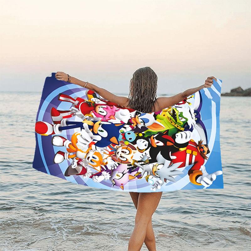1pc Sonic5 Beach Towel, Beach and Seaside Swimming Pool Equipment, Fashion Pattern, Rectangular, Travel Essentials