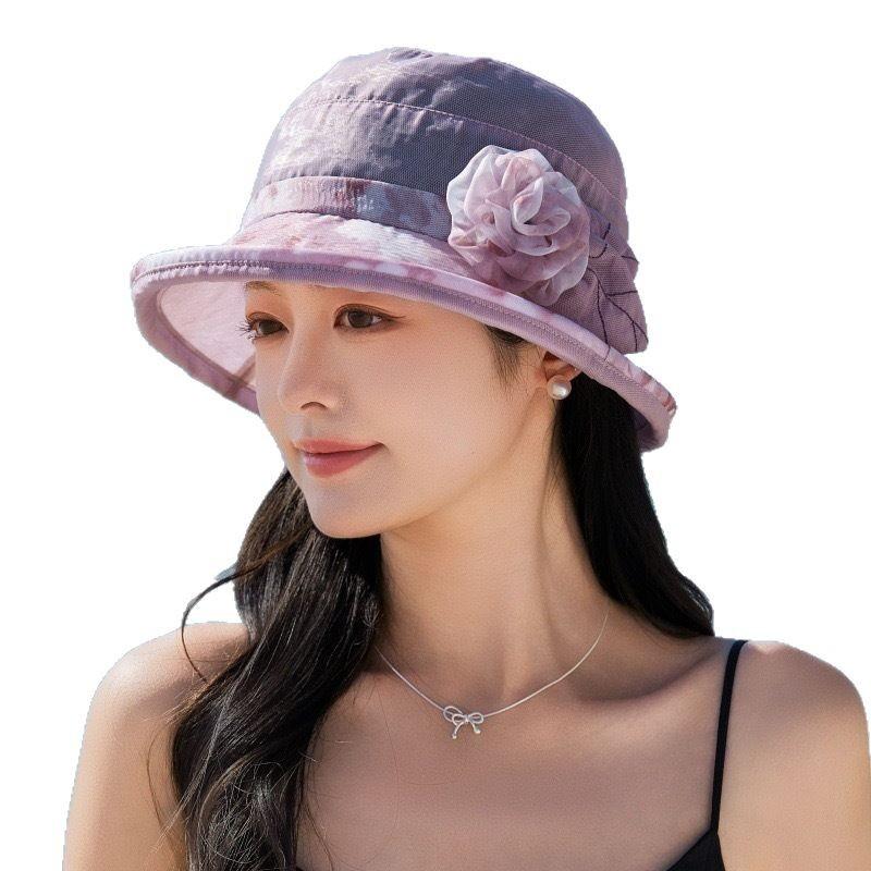 Middle-Aged Mother, Foreign Style Fisherman Hat, Summer Thin Sunscreen, Sun Hat, Curled Flower Top Hat, Mother Hat