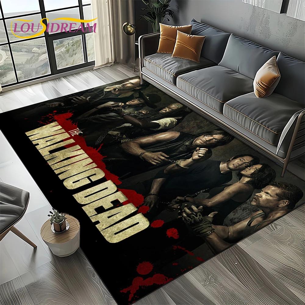 TWD Walking Dead Rick Daryl Horror TV Teppich für Wohnzimmer Schlafzimmer Haus Sofa Dekoration, Kinderteppich rutschfeste Bodenmatte