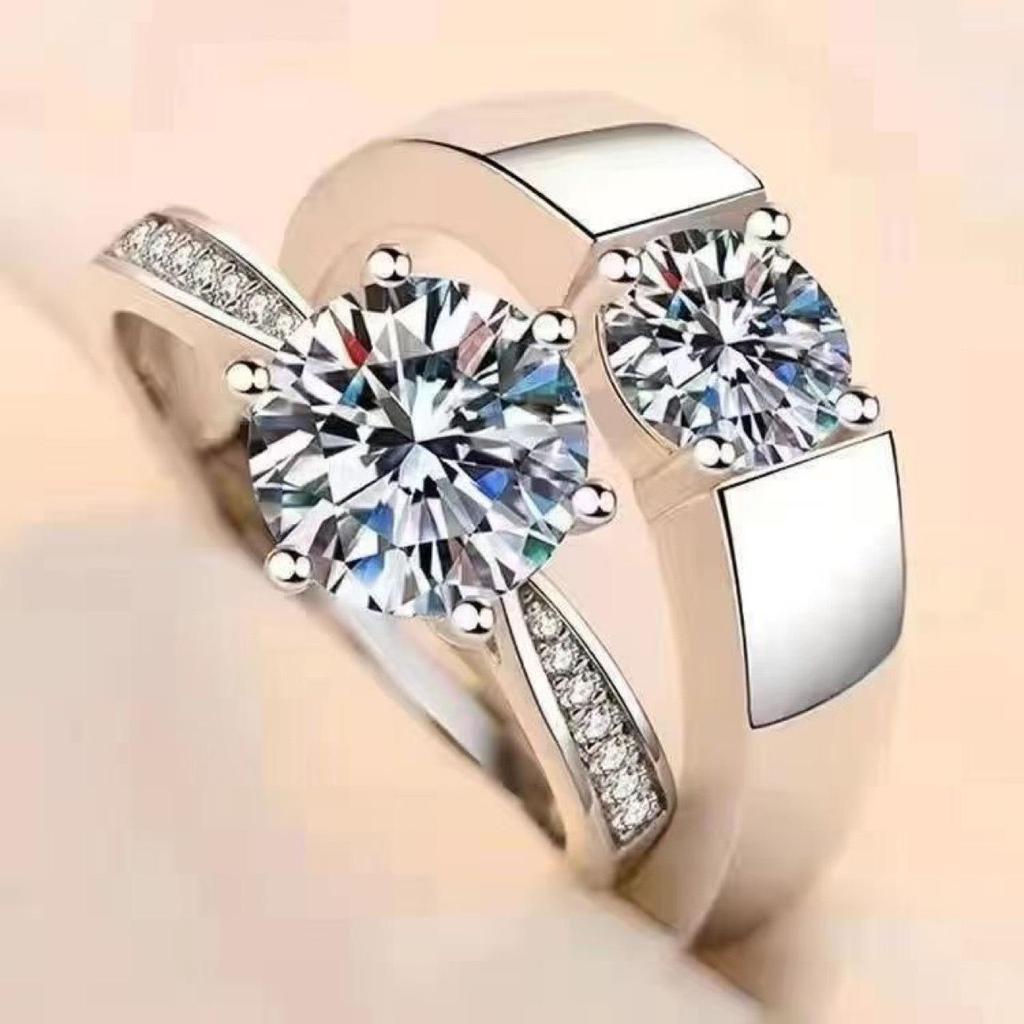 Moissanite Adjustable Couple Rings with Engraving for Weddings