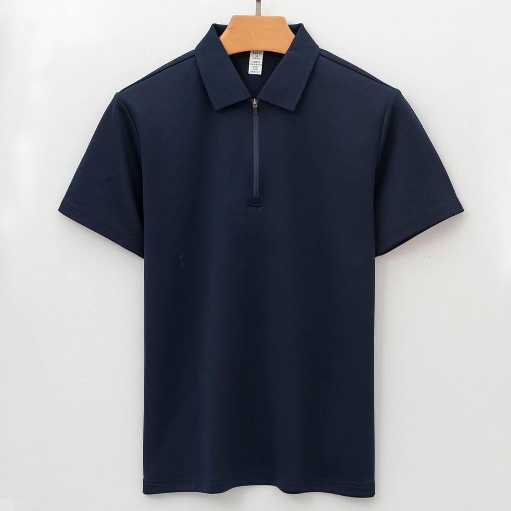 Zipper Polo Top for Mens Active Moisture Absorption Quick-drying and Antibacterial Short-sleeved T-shirt Polo Top