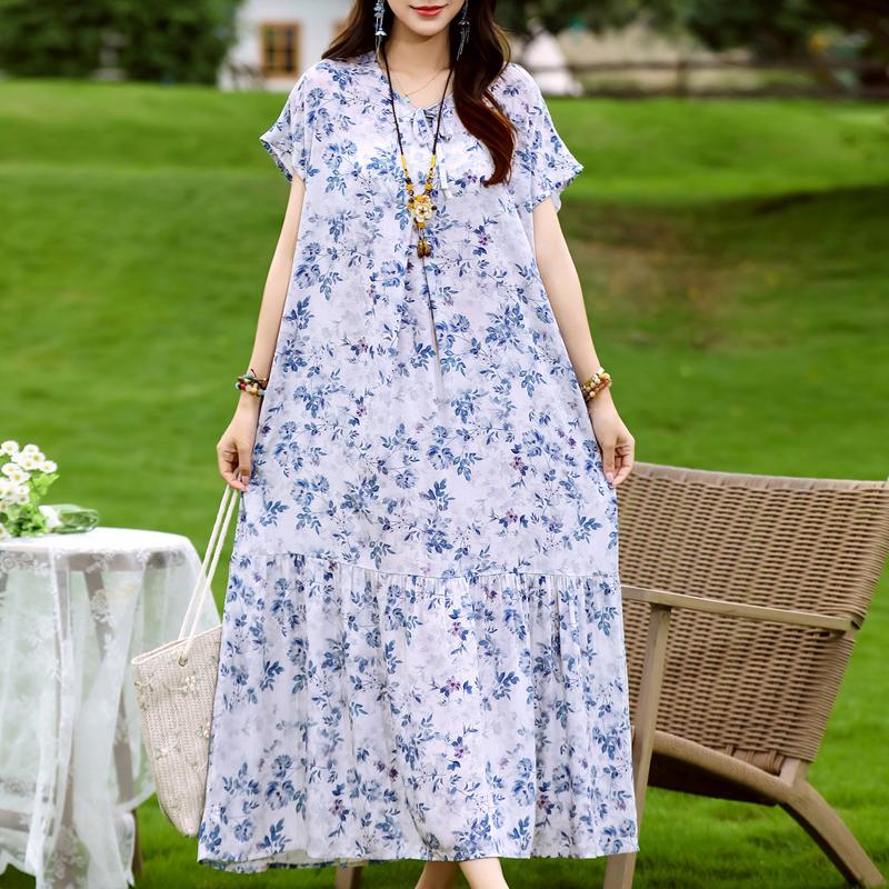 Women's Plus Size Floral Print Short Sleeve Maxi Dress, Loose Casual Summer Sundress (XL-5XL)