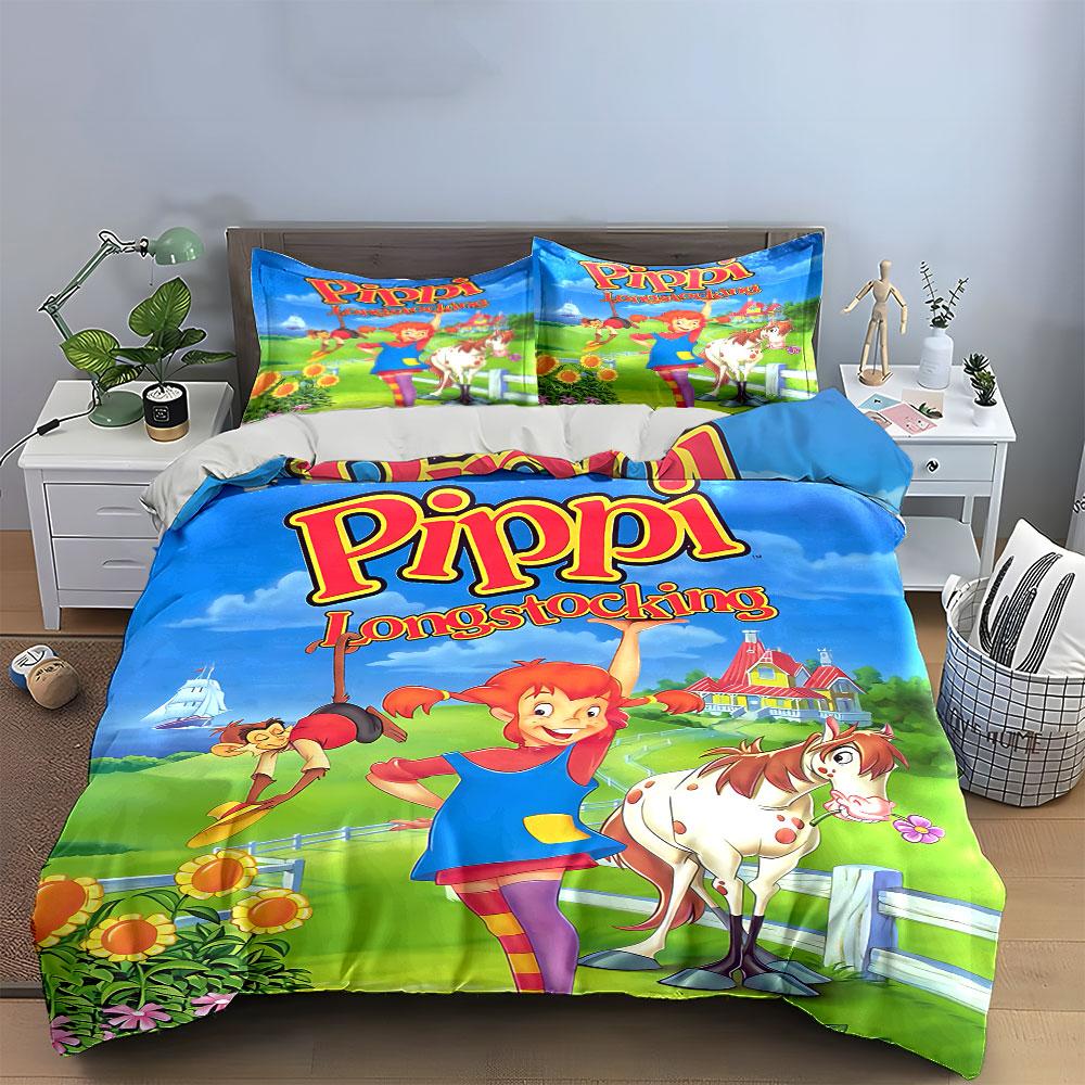 Pippi Langstrumpf Bettwäsche Set Bettwäsche Bettbezug Set Bettbezug Kissenbezüge (1 * Bettbezug 2 * Kissenbezüge, ohne Bettdecke)