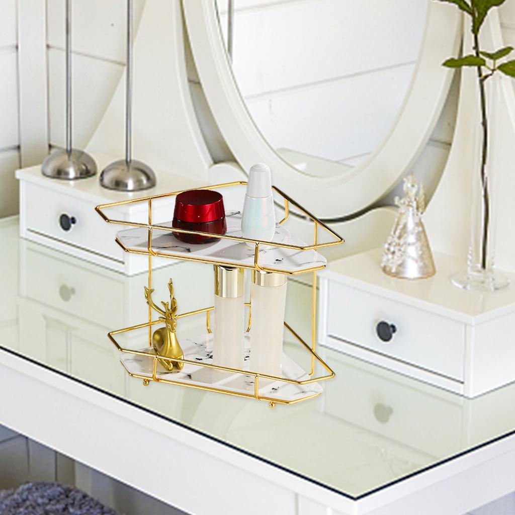 Double-Layer Storage Rack Jewelry Basket Decoration with Ceramic Panel Sundries Display Stand