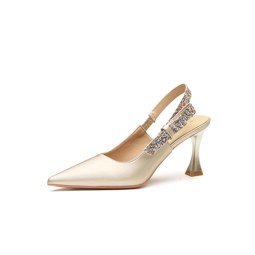 73217 [sheepskin] High Heels Women's Thin Heels 2025 New Bag Head Empty Sandals French Pointed Single Shoes