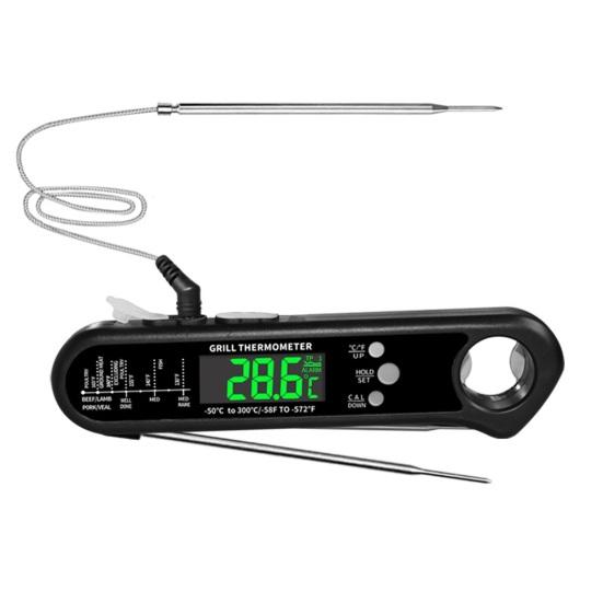 Vodotěsná sonda potravinového teploměru Digitální displej Vysoká přesnost Skládací design Funkce otvíráku na láhve Napájení z baterie Bezdrátová sonda teploměru na maso