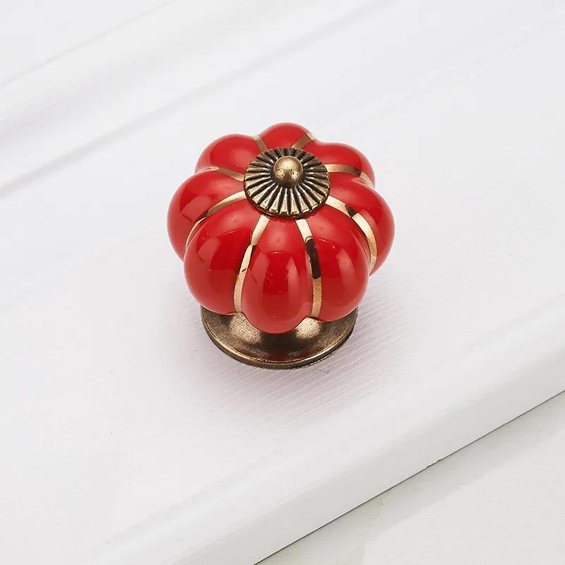 Pumpkin Gold Ceramic Handles Drawer Knobs Single Hole Cupboard Handles Cabinet Pulls Kitchen Accessories Handles Furniture