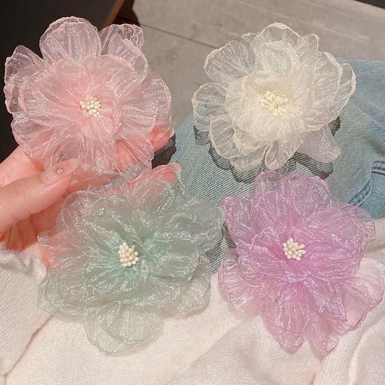 Hairpin Breathable Mesh Organza Fabric Fairy 3D Flower Hair Clip Macaron Color Lightweight Breathable Hair Accessory