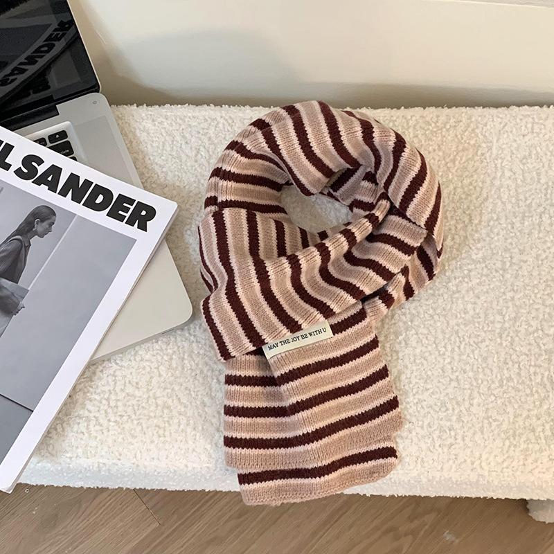 Scarf wool knitted autumn and winter new versatile thickened warm literary striped scarf shawl scarf