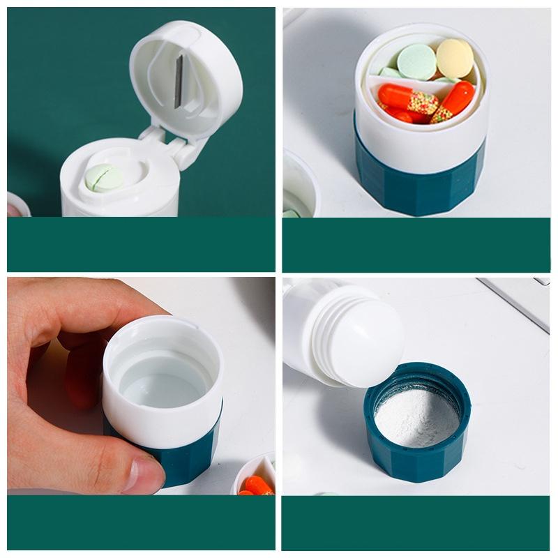 4 In 1 Portable Pill Medicine Crusher Splitter Tablet Divider Cutter Drugs Storage Box Powder Tablet Grinder 4 Layer Travel Pill Box
