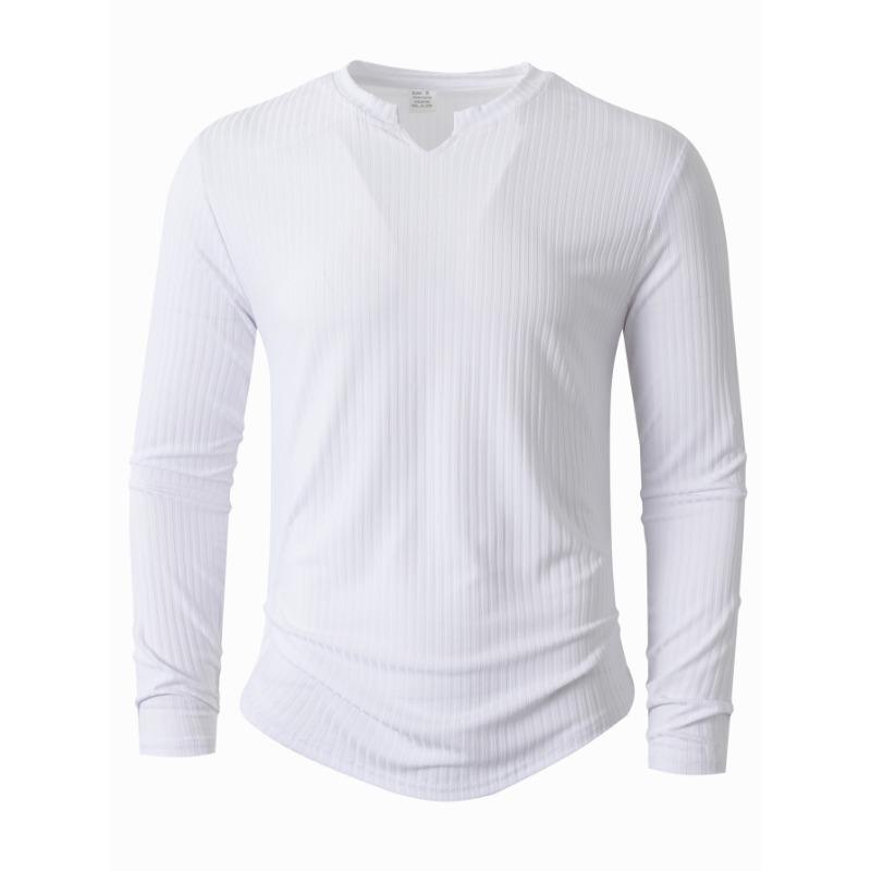 Casual Sports Fashion Long-sleeved Slim Top Autumn and Winter Men's V-neck T-shirt Solid Color