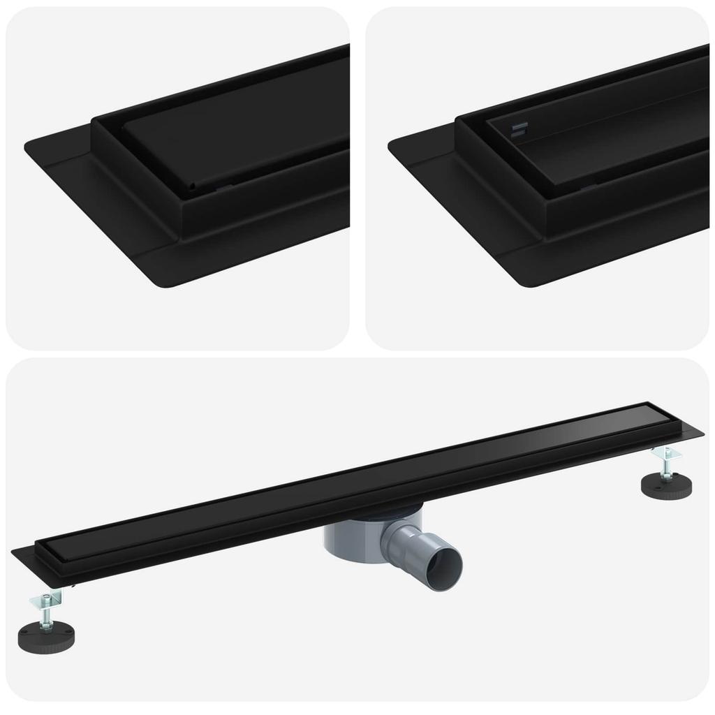 2 In 1 Shower Drain with 360 Degrees Siphon Black 80 Cm Stainless Steel 304
