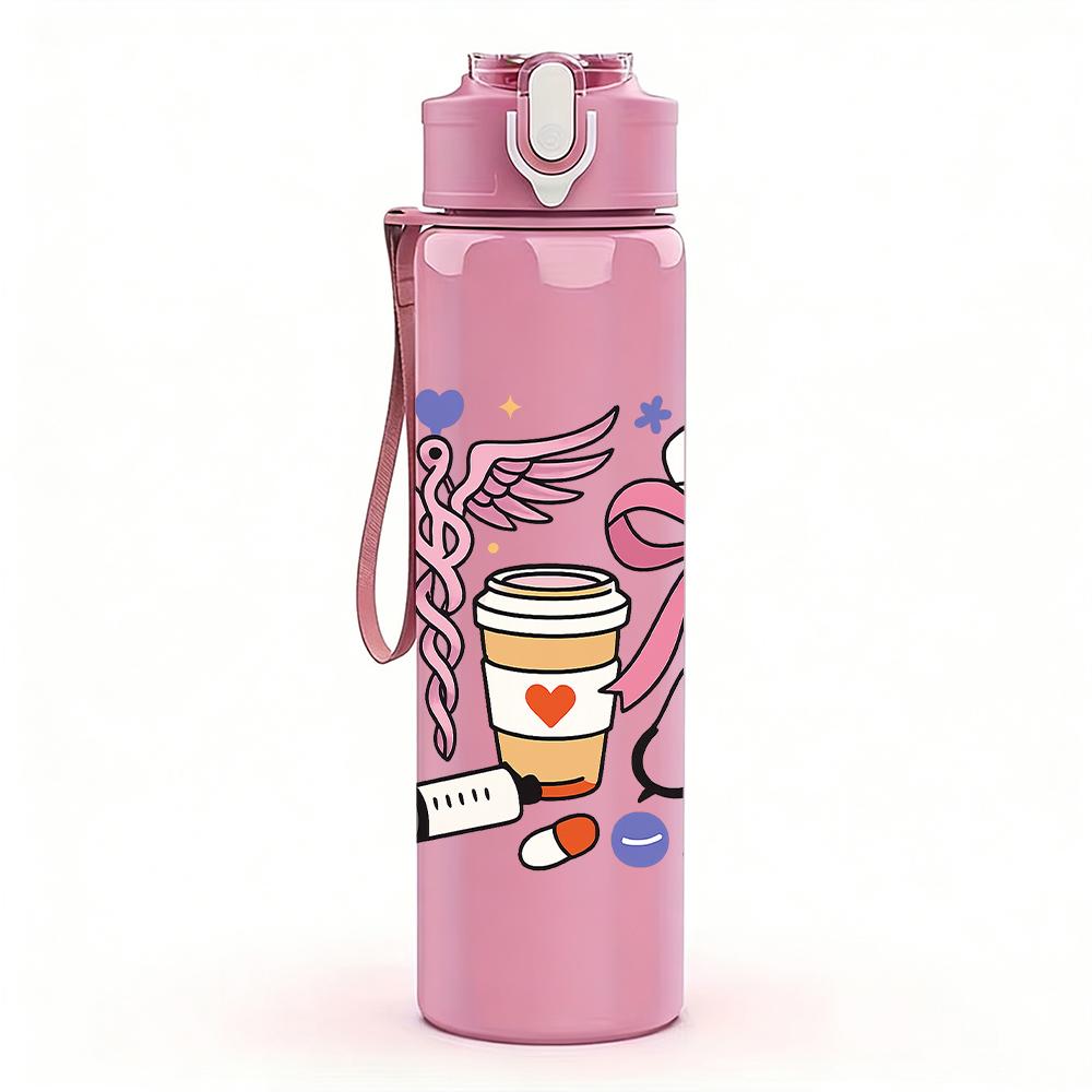1PC Medical Nurse Tool Graphic,750ml Color Plastic Sports Water Bottle,Leakproof Flip Straw Lid,Suitable for Sports Office Home Use