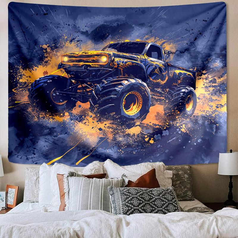 Monster Truck Adventure Printed Tapestry, Wall Hanging,Livingroom, dormitory, Large Wall Decor, Fabric Decor Fan Birthday Gifts