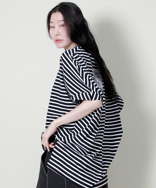 Deumakeu Loose Fit French Half Sleeve Stripe