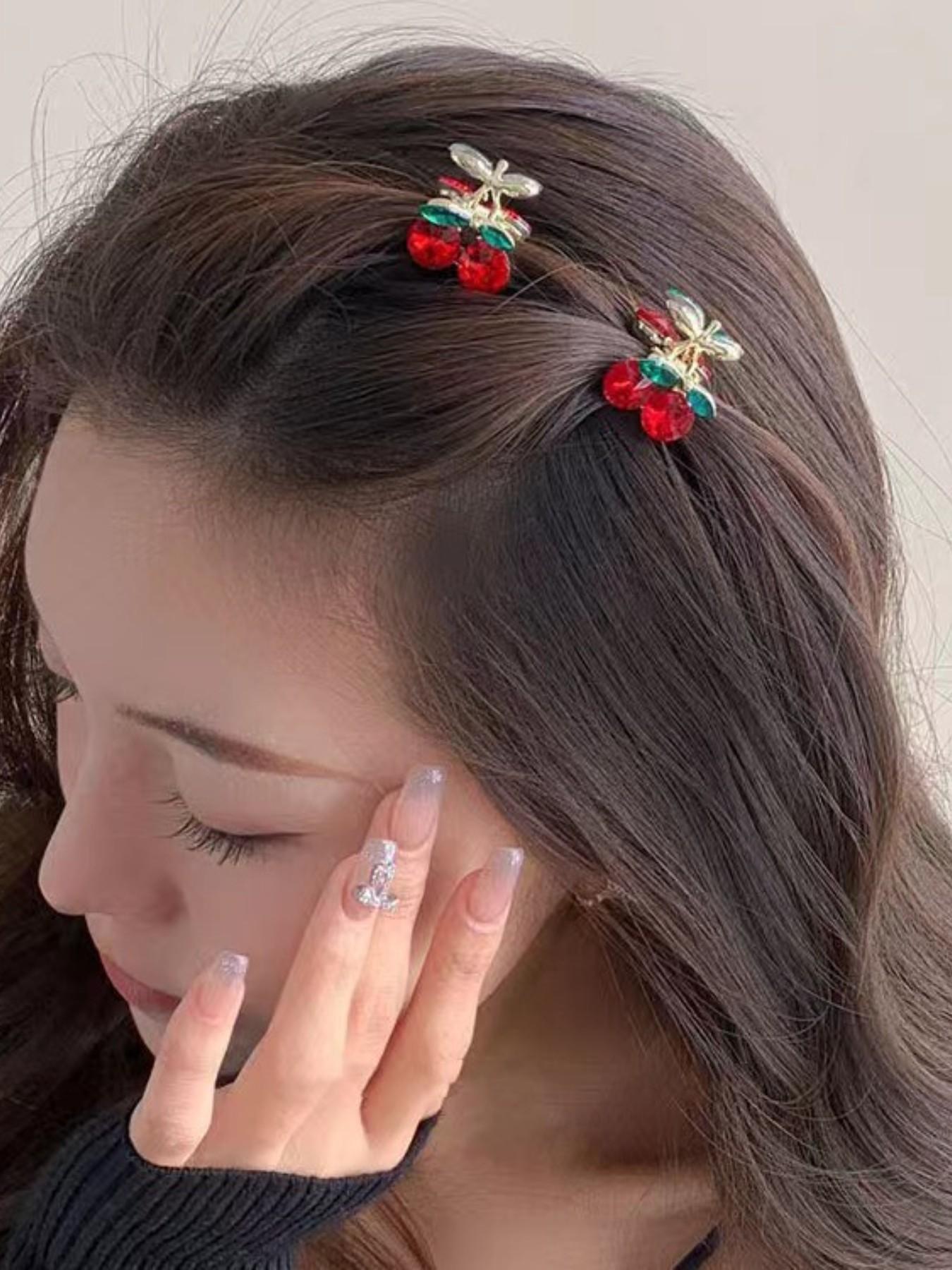 

1 Set Red Cherry Small Edge Hair Clips, Cute Bangs Clips, Top Clips, Petite Hair Accessories, Flyaway Hair Pins, Valentine s Day