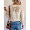 Loose Fit V Neck Long Sleeve Lace Solid Color Pullover Shirt