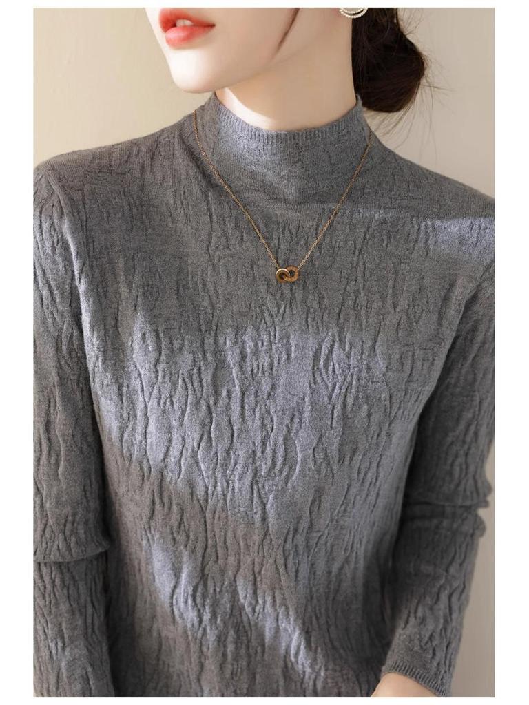 Women's High-Quality Textured Winter Sweater with Half-High Collar and Long Sleeves