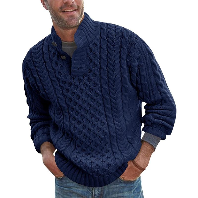 

2026 Winter New Arrival Men s Solid Color Half-High Neck Slim Fit Long Sleeve Knitted Sweater M темно-синий