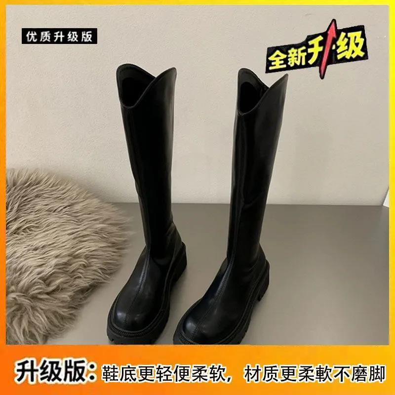 20 autumn and winter new versatile but knee-thin knight boots long boots flat-bottomed round head zipper flat-bottomed high boots women