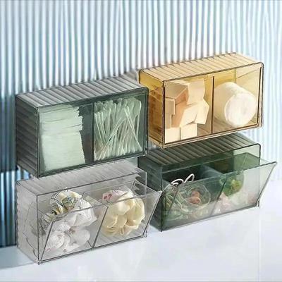 Wall Mounted Cotton Swab Storage Box No Punching Required Bathroom Mirror Cabinet Partitioned Lipstick As Cosmetics Storage Rack