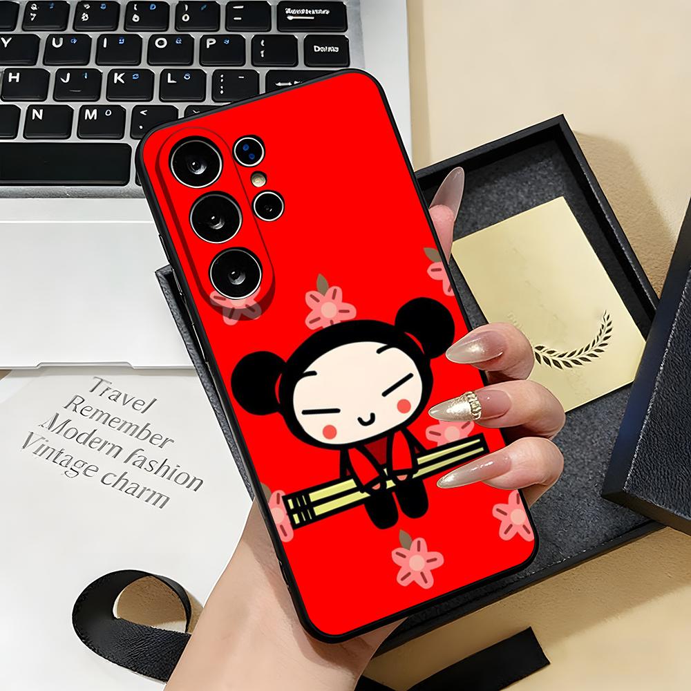 Fashion Cute Cartoon Pucca Phone Case For Samsung S26 S25 S24 FE S23 S22 S21 Plus S20 Ultra Note20Ultra Black Soft Shell