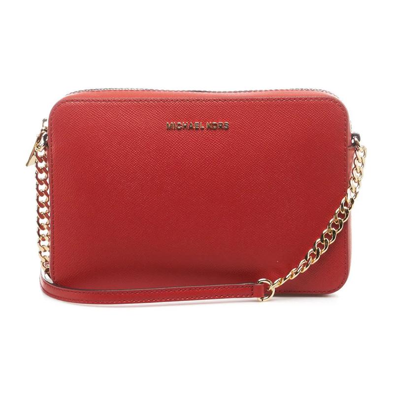 MICHAEL KORS Jet Set Gold Logo Zip Closure Calfskin Shoulder Crossbody Bag Large Women s Red золотой