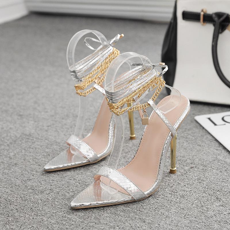 Fashion Women’s High Heel Sandals – Chain Lock Ankle Strap Design, Stylish Multi-Color High Heels for Fashion Party & Daily Wear
