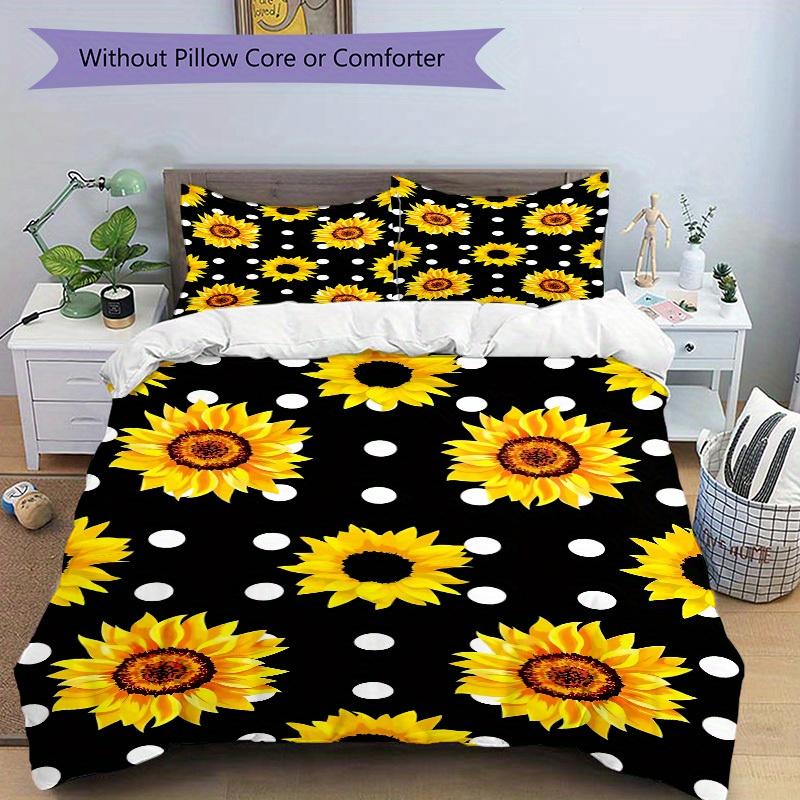 3Pcs Sunflower Pattern Printed Bedding Set, Breathable And Soft, Machine Washable, Christmas Gift, Suitable for Bedroom Decoration, 15165