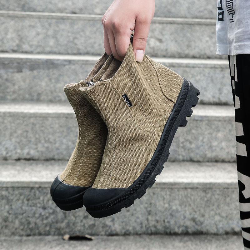 2025 Spring Autumn Canvas Shoes Mens Ankle Boots Flat Non-slip Cloth Shoes Breathable Brand Male Footwear Plus Size 45 D241