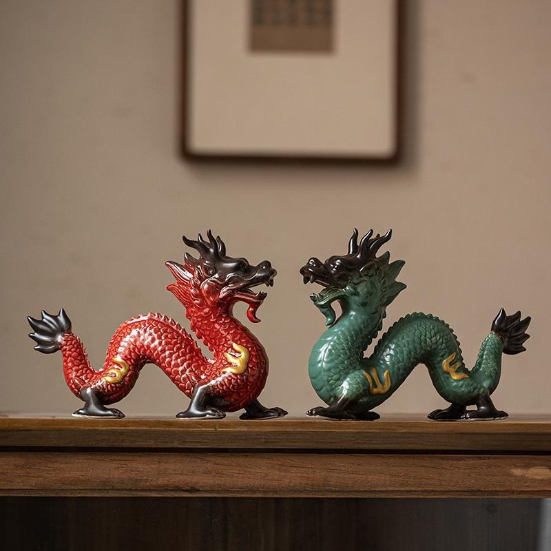 Estatua de Dragón de Porcelana China Hecha a Mano Cerámica Tótem Animal Escultura Leyenda Antigua Tótem Artesanía Deco