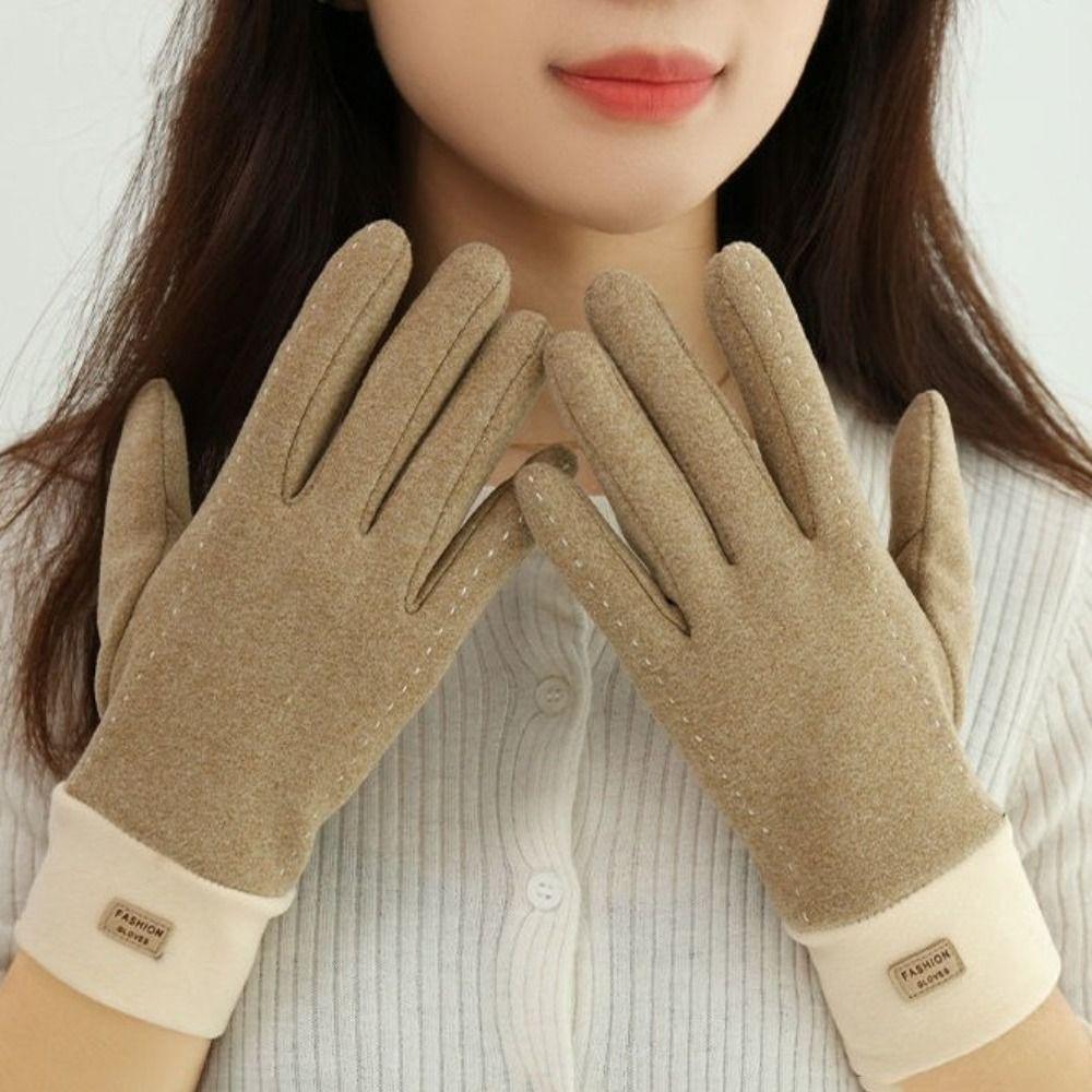 Solid Color Winter Velvet Gloves Thicken Gloves Elegant Plush Mittens Cycling