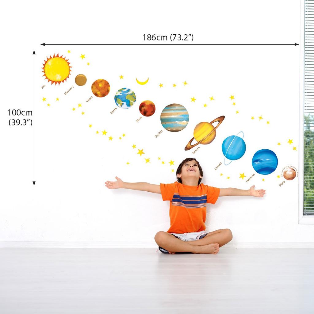 DECOWALL Space and Planets Wall Kids Wall Transfer Wall Art Bathroom Kids Wallpaper DS8-1307 (Medium) Sticker, Decor, Kindergarten, Nursery, Room,