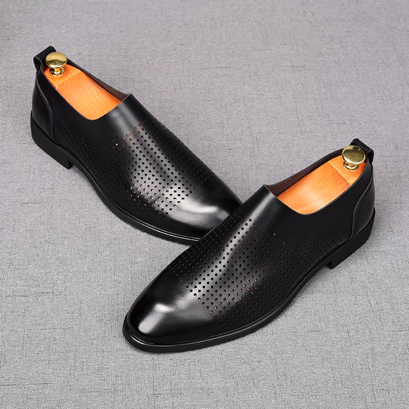 Men's Charm Hollow Out Black Slip On Casual Shoes Flats  Male Homecoming Wedding Dress Footwear Zapatillas Hombre