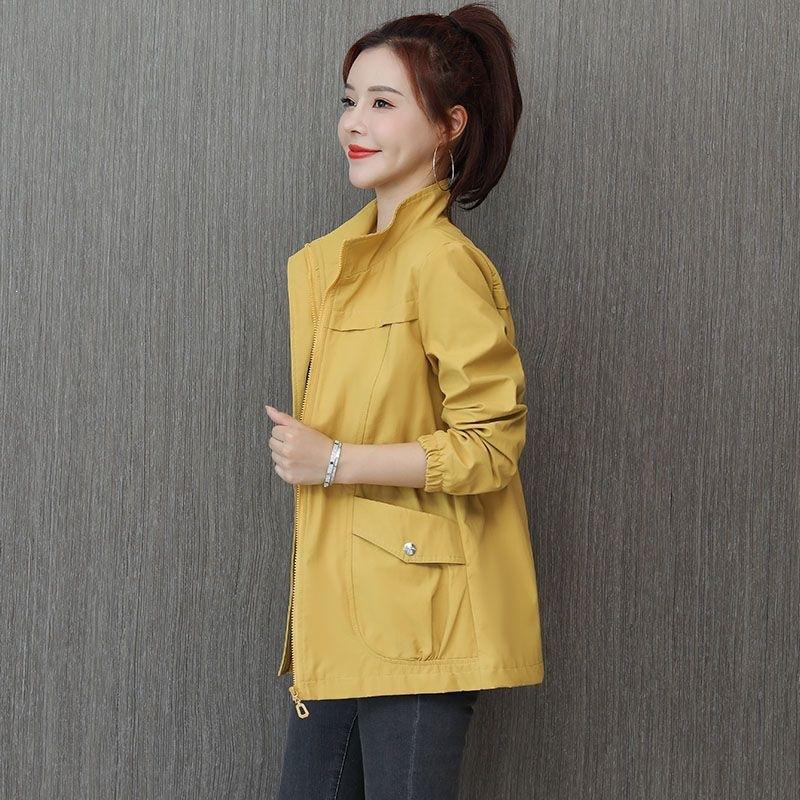 2026 New Korean Style Slim-Fit Windbreaker for Women, Spring and Autumn Stand-Up Collar Solid Color Coat