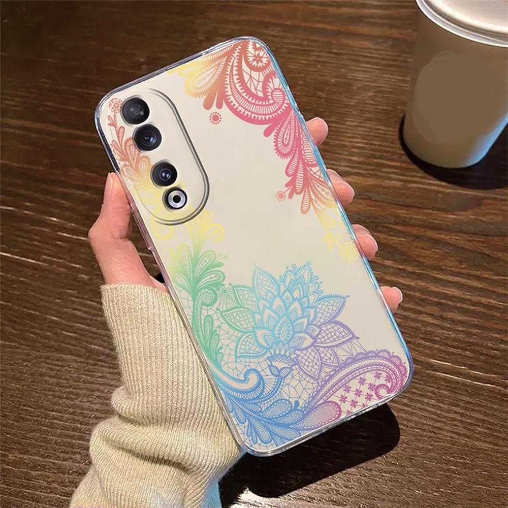 Rose Flower Oil Painting Phone Case For Honor 200 90 Lite X7 70 X8 Transparent Clear Shockproof Cover Romantic Lace Pattern Tpu