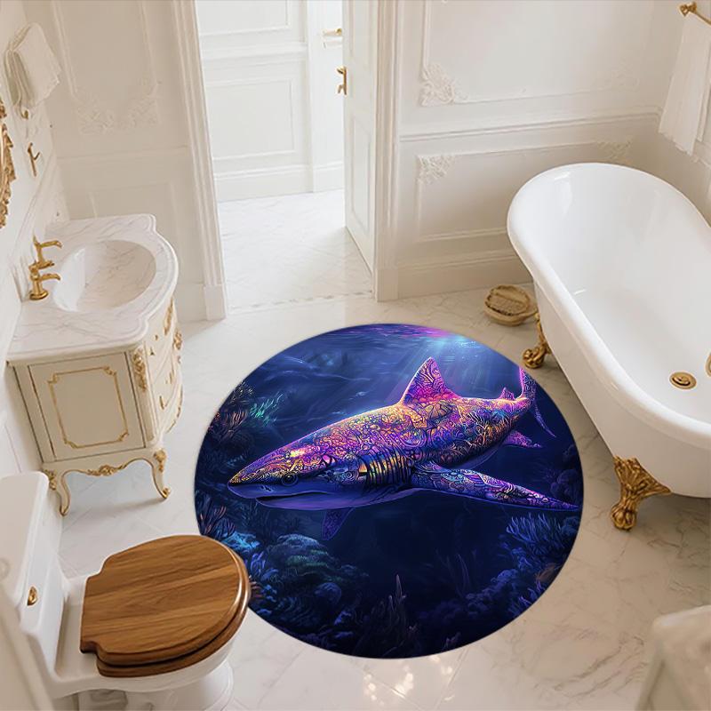 Shark,Round Area Rug,Carpet Rug for Living Room Bedroom Sofa Playroom Decor,Non-slip Floor Mat