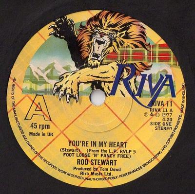 7inch Plaat ROD STEWART - You're In My Heart RIVA11 Riva 1977 VK Rock Gebruikt