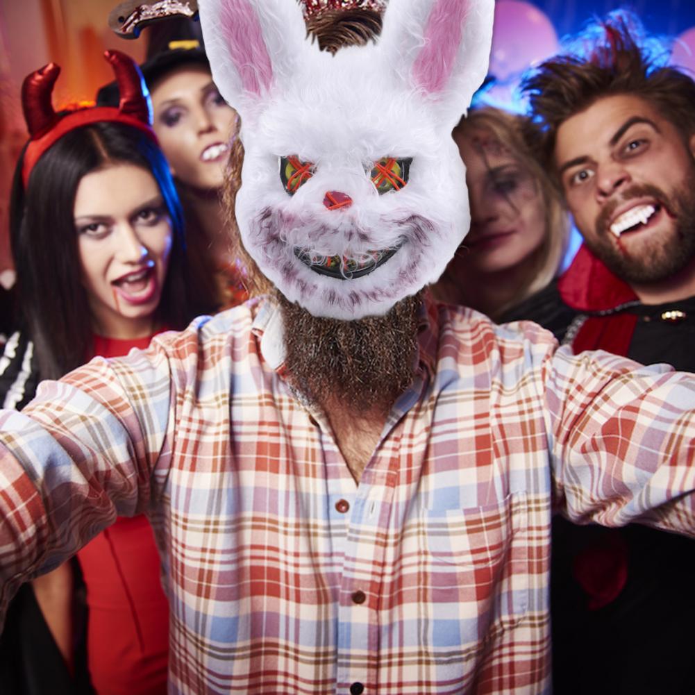 Face Cushion Spooky Throw Pillow Halloween Face Cushion with Light-up Furry Prop for Rave Parties Spooky Bear Rabbit Costume