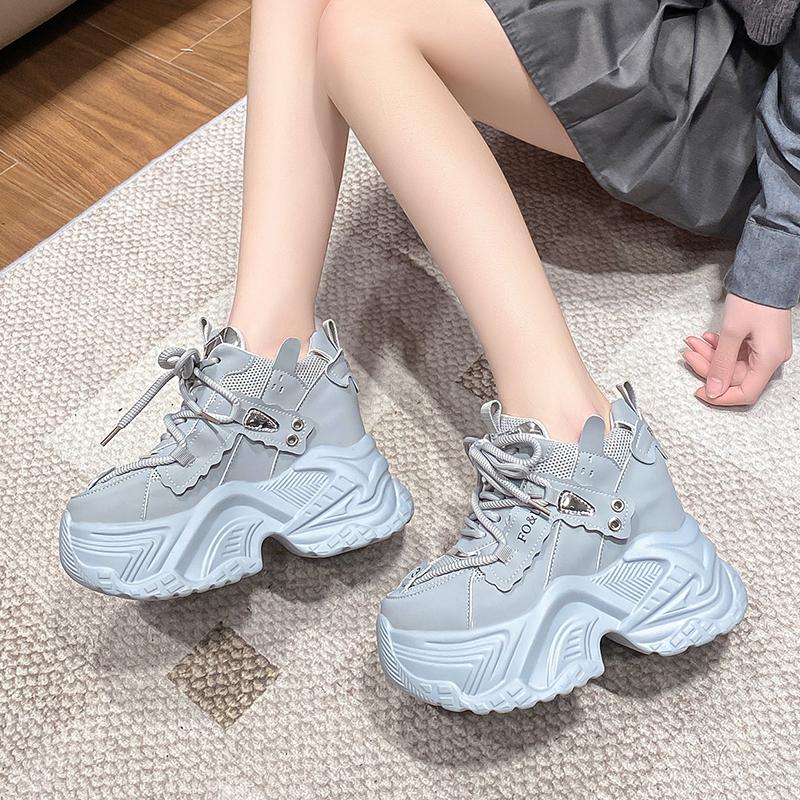 Mode Neue High-Platform-Sneaker Damen Dicke Sohle Rutschfest Sportliche Dad-Schuhe Frau Korea PU-Leder Chunky Sneaker 2023 Frühling