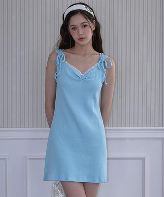 ROSEFRANTZ Lace Shirring Mini Dress [Summer Blue]