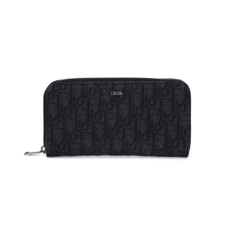 DIOR classic embroidered old flower all over printed metal covered brass zipper closure printed fabric fabric wallet regular men's black