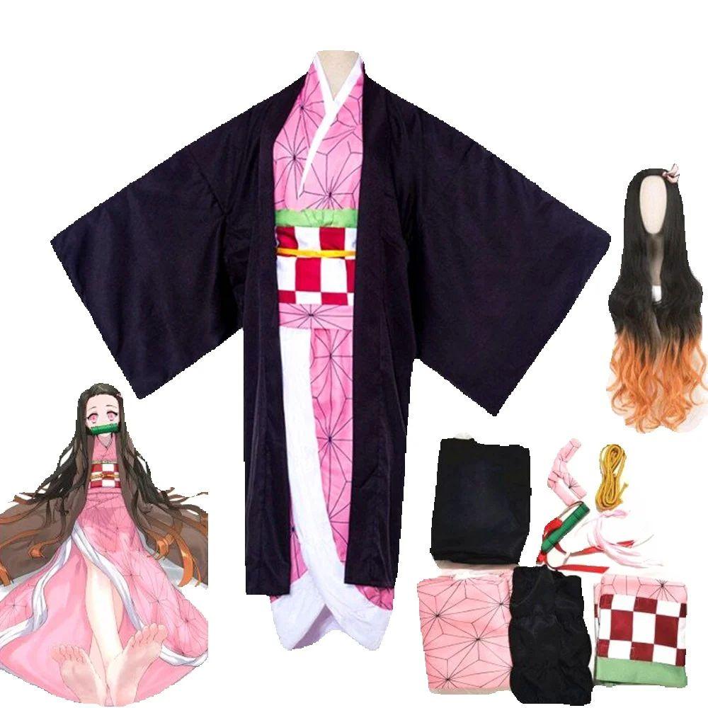 Kamado Nezuko Cosplay Anime Nezuko Cosplay Costume Kimono Haori Wig Suit Adult Boys Halloween Carnival Costumes