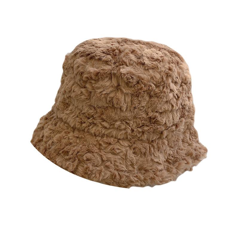 Fluffy Warm Beige Winter Hat For Women Sweet Korean Style Ear Bucket Protection