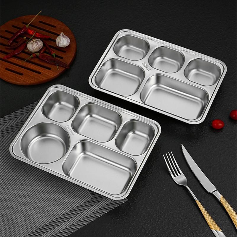 Kitchen Stainless Steel Divided Dinner Storage Tray Compartment Plates for Food Serving Organization Lunch Container